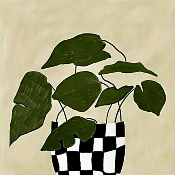 24"Lx16"W Plant in Checkered Pot Houseplant Plant Lover Canvas Art Print New - Picture 2 of 3